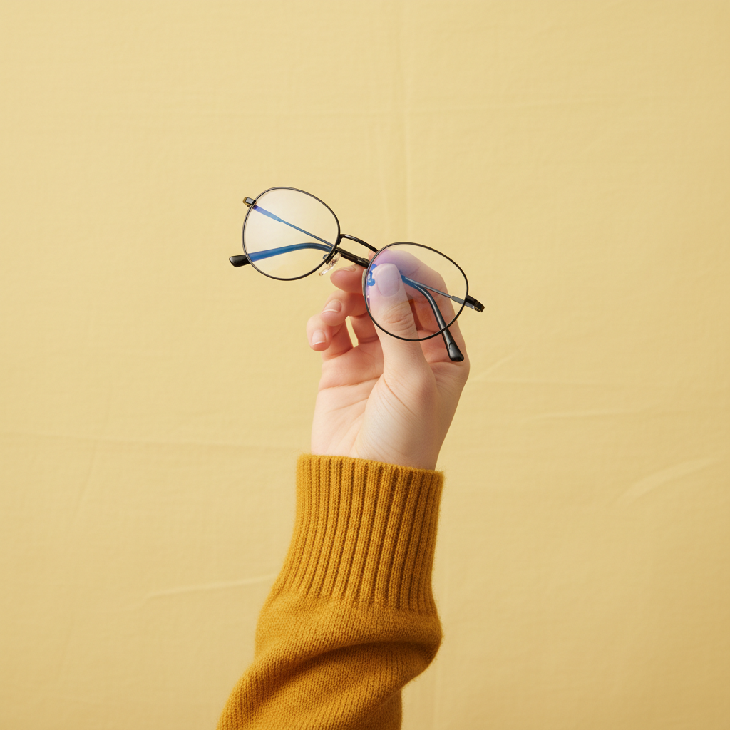 Hand holding eyeglasses