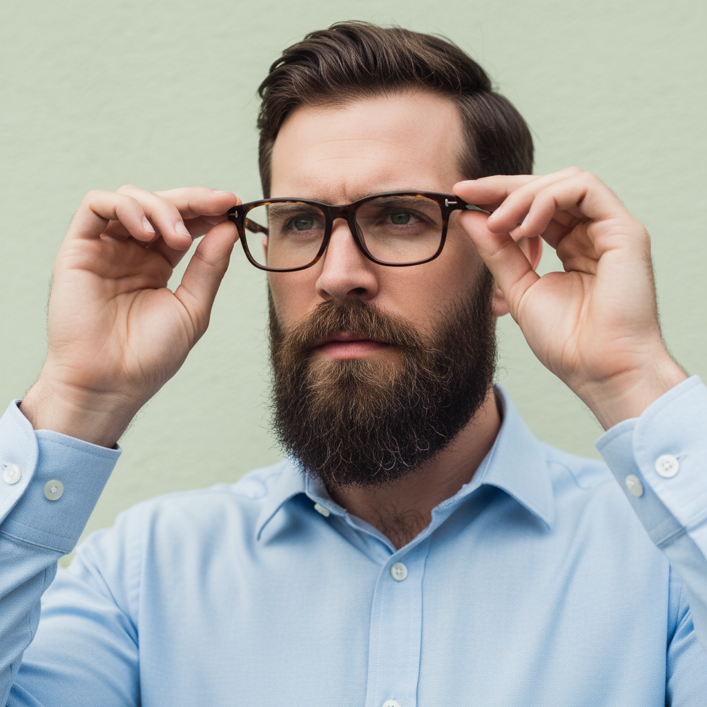 Man trying on glasses virtually